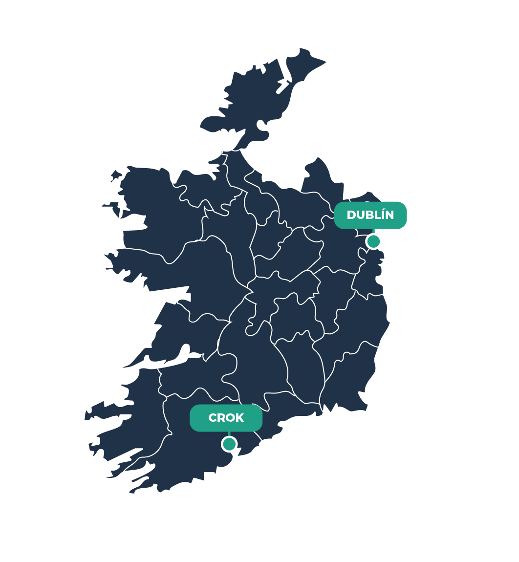 Mapa de Irlanda señalando donde queda Dublín y Crok las 2 ciudades donde puedes estudiar y trabajar en Irlanda